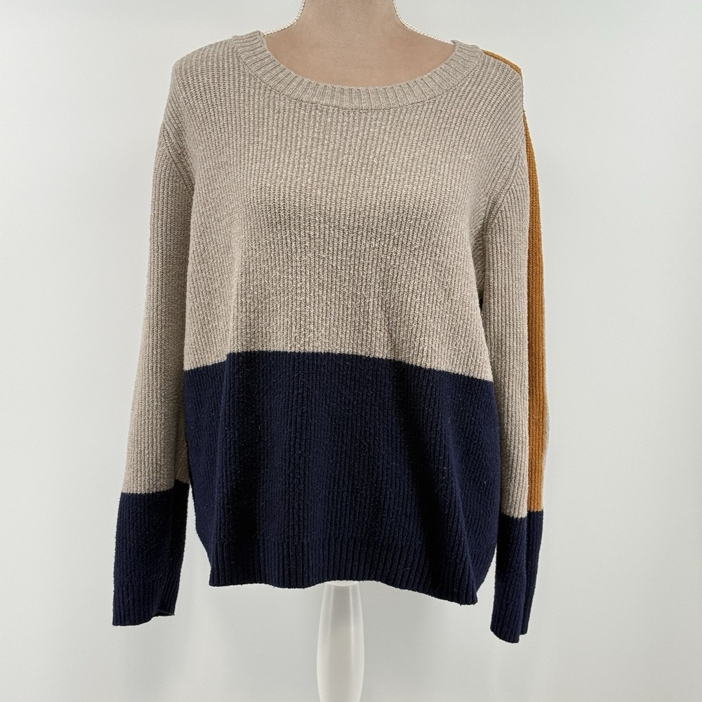Pinque Zora Sweater Womens 2X Beige Color Block Ribbed Knit Long Sleeve Pullover